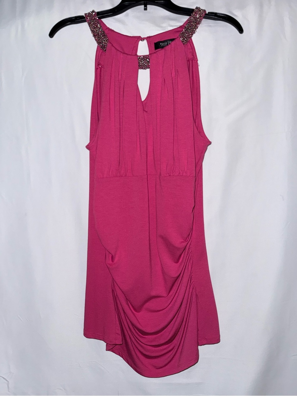 White House Black Market Pink Beaded Neckline Ruched Sleeveless Top Size Small